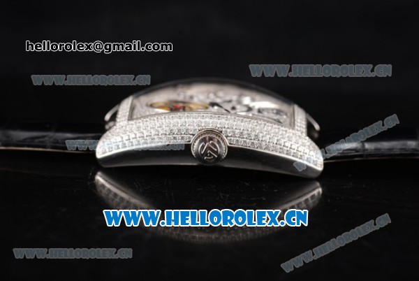 Franck Muller Casablanca Asia Automatic Steel/Diamonds Case with Diamonds Dial and Diamonds Bezel Black Leather Strap (ZF) - Click Image to Close